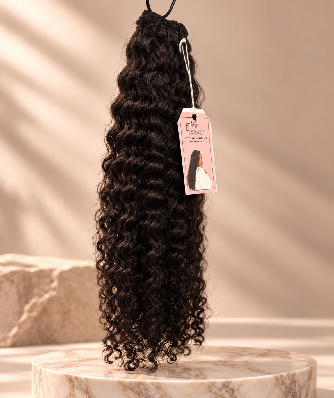 Perfectly Textured Bohemian Curly dark hair extension bundle with soft waves and spiral curls